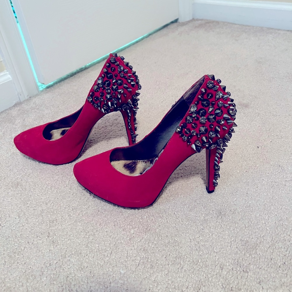 Red Suede Studded Sam Edelman Heels